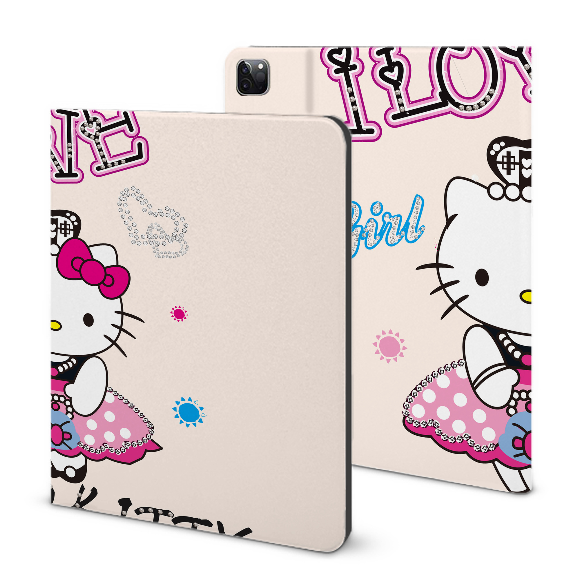 （画像用） Hello Kitty ハローキティ IPad ケース ブック型 PUレザー TPU 耐衝撃 軽量 薄型 ペン収納なし 全面保護 IPad 各モデル対応